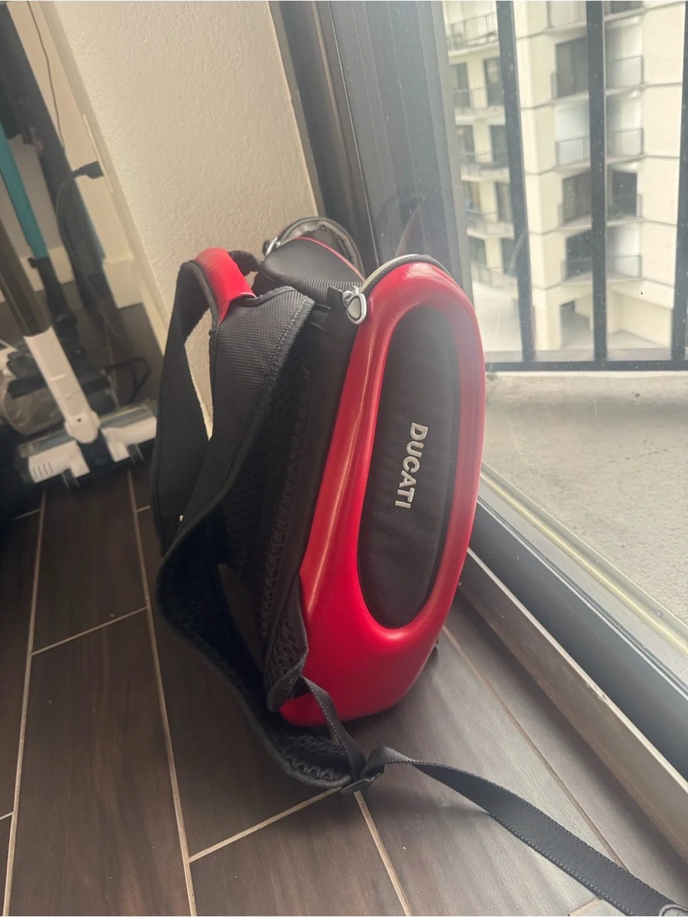 This is a Tumi T3 backpack designed in collaboration with Ducati